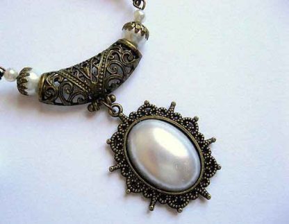 Bijuterii handmade colier cu pandantiv si cercei perle sticla 16974 poza 2