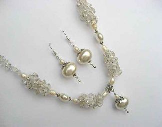 Colier si cercei cristale de stanca, perle naturale si perle Mallorca 18924