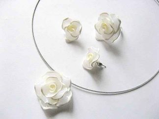 Set fimo bijuterii mireasa trandafiri albi 13357