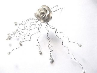 Ac par mireasa, produs nunta, perle sticla, trandafir fimo foita argint 13887