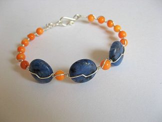 Bratara coral portocaliu si pietre agate albastru cu negru 20292
