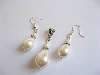 Set mireasa pandant si cercei din perle naturale 19673 poza 2