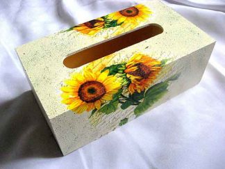 Floarea soarelui pe fond vintage alb cu verde, cutie servetele handmade 28765
