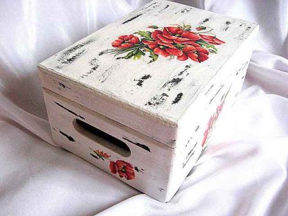 Cutie flori maci, cutie lemn cu design de flori de maci 23944.
