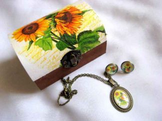 Set cutie si bijuterii, set cadou model floral, design floarea soarelui 29256