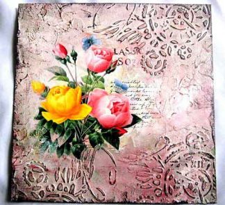 Tablou pe panza cu model floral, tablou panza pe fundal vintage roz 29357