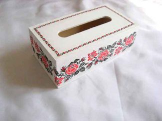 Cutie de lemn cu design de trandafiri rosii, cutie cu motive populare 29499