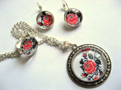 Set cu motiv traditional, set bijuterii cu flori stilizate 29516