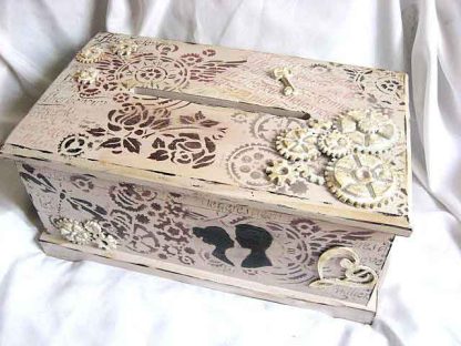 Dar de nunta, cutie stil cufar, cutie de lemn decorata 29350 poza a 2a