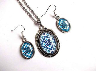 Set model traditional pe albastru, set bijuterii femei 31899