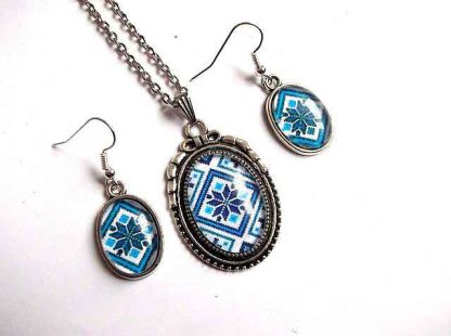 Set model traditional pe albastru, set bijuterii femei 31899