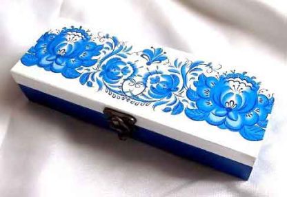Cutie cu flori albastre stilizate, cutie motiv traditional 32113
