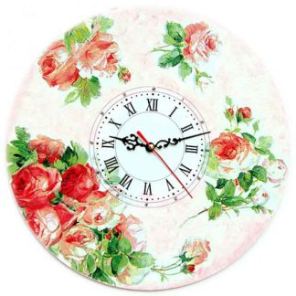 Ceas de perete cu cifre romane, ceas cu trandafiri rosii si roz 1272