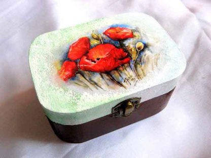 Cutie cu maci rosii si alte flori de camp, cutie lemn natural 27483