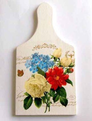 Tablou cu flori rosii, albastre si galbene, tablou lemn 32487