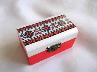 Cutie cu motiv traditional flori stilizate rosu si negru, cutie lemn 27886