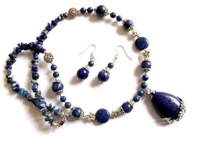 set colier cu pandantiv si cercei cu lapis lazuli, set bijuterie femei 32868