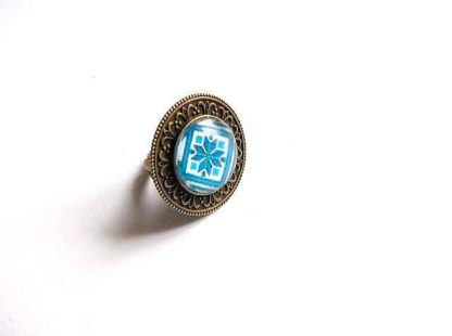 Inel pe bleu, motiv traditional romanesc bleu, inel reglabil femei 32926