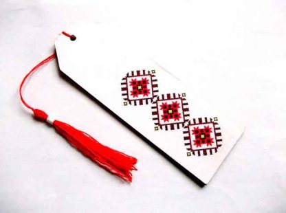 Motiv traditional maci stilizati, semn de carte flori rosii 35061