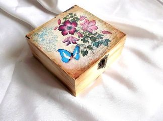 Cutie elemente florale si fluture, cutie lemn