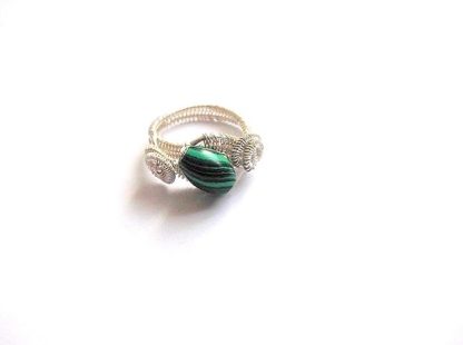 Inel verde cu negru, inel malachit femei 36111