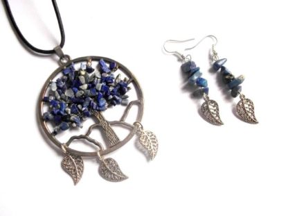Arborele vietii cu mov si albastru, set bijuterii lapis lazuli 38956