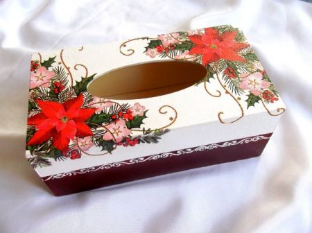 Cutie servetele cu floarea Craciunului, cutie hartie servetele 39938
