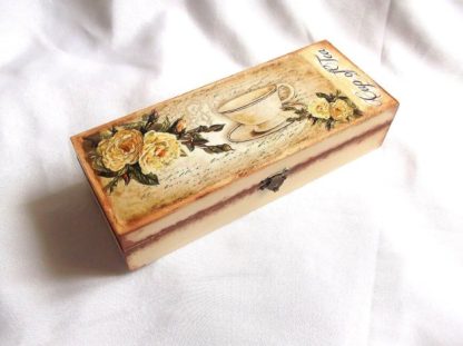 Cutie plicuri ceai, cutie lemn cu model floral si ceasca de ceai 38931 poza 2