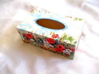 Cutie cu model de flori campenesti, cutie de servetele din lemn 40187