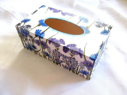 Cutie servetele cu flori albastre si albastre, cutie servetele lemn 40181