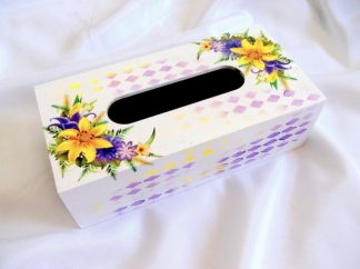 Flori galbene si mov si elemente decorative galbene cu mov, cutie servetele hartie 40221