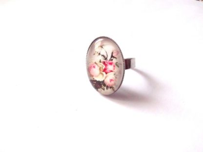 Inel cu trandafiri roz, inel reglabil cu motiv floral 40169