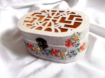 Cutie ovala de lemn cu model floral, cutie cadouri 40258 partea opusa