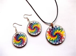 Spirala cu petale multicolore, set bijuterii lemn 40689