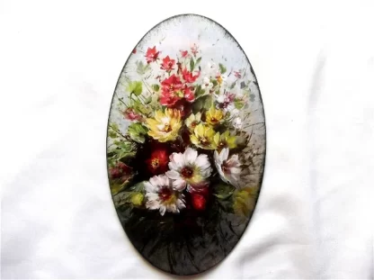 Tablou cu buchet de flori campenesti, tablou oval pe lemn 40621