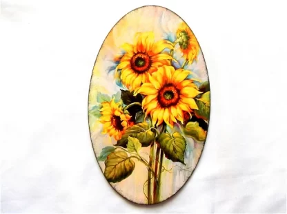 Tablou cu floarea soarelui, tablou oval pe lemn 40629