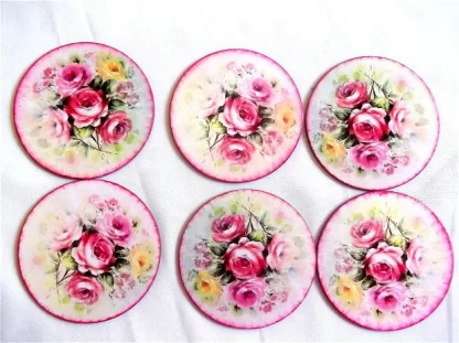 Suport pahare cu trandafiri roz, suport pahare cu model floral 40961