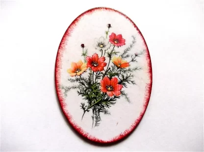Flori rosii, albe si portocalii, magnet frigider pe lemn 41262