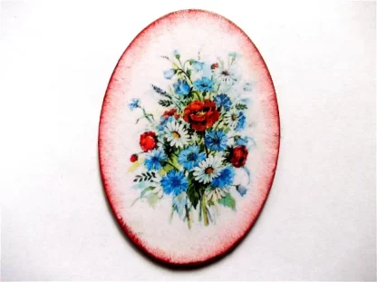 Magnet cu buchet de flori campenesti viu colorate, magnet frigider oval 41265