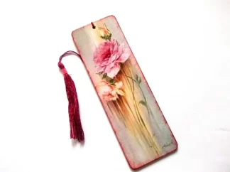Semn de carte cu garoafe, semn de carte pe lemn cu model floral 41747